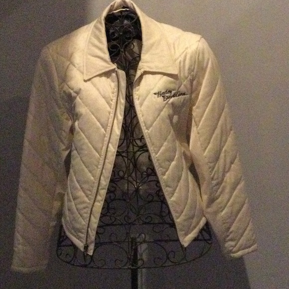 Harley-Davidson cream color jacket with embroidery front and back - Picture 2 of 4